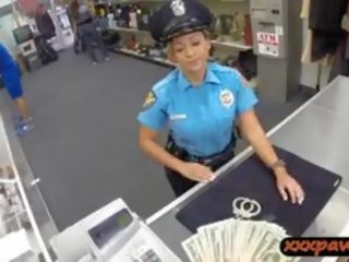Busty young woman Police Officer Pawn Her Weapon And Pussy For Cash