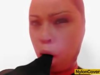 Huge Titties stunner In Nylon Mask And Full Body Nylon Suit