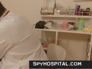 Sporty mademoiselle get spyied in medical centre