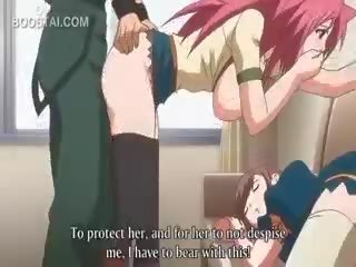 Kulay-rosas buhok anime feature puke fucked laban sa ang wall