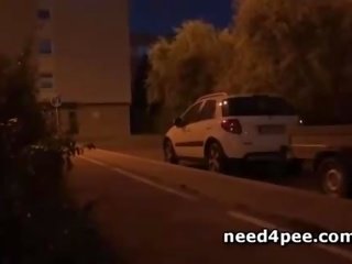 Crazy pissing on the street with amateur babes